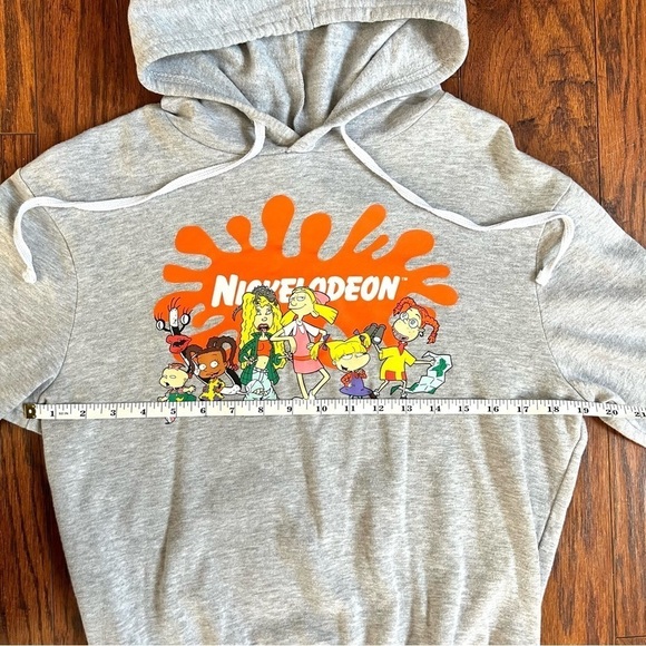 Nickelodeon 90s Cartoon Graphic Logo Pullover Gray Hooded Sweatshirt Medium - Picture 10 of 12